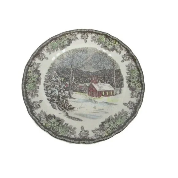 Johnson Bros FRIENDLY VILLAGE 10" DINNER PLATES School House England SET OF 4 - Picture 2 of 11
